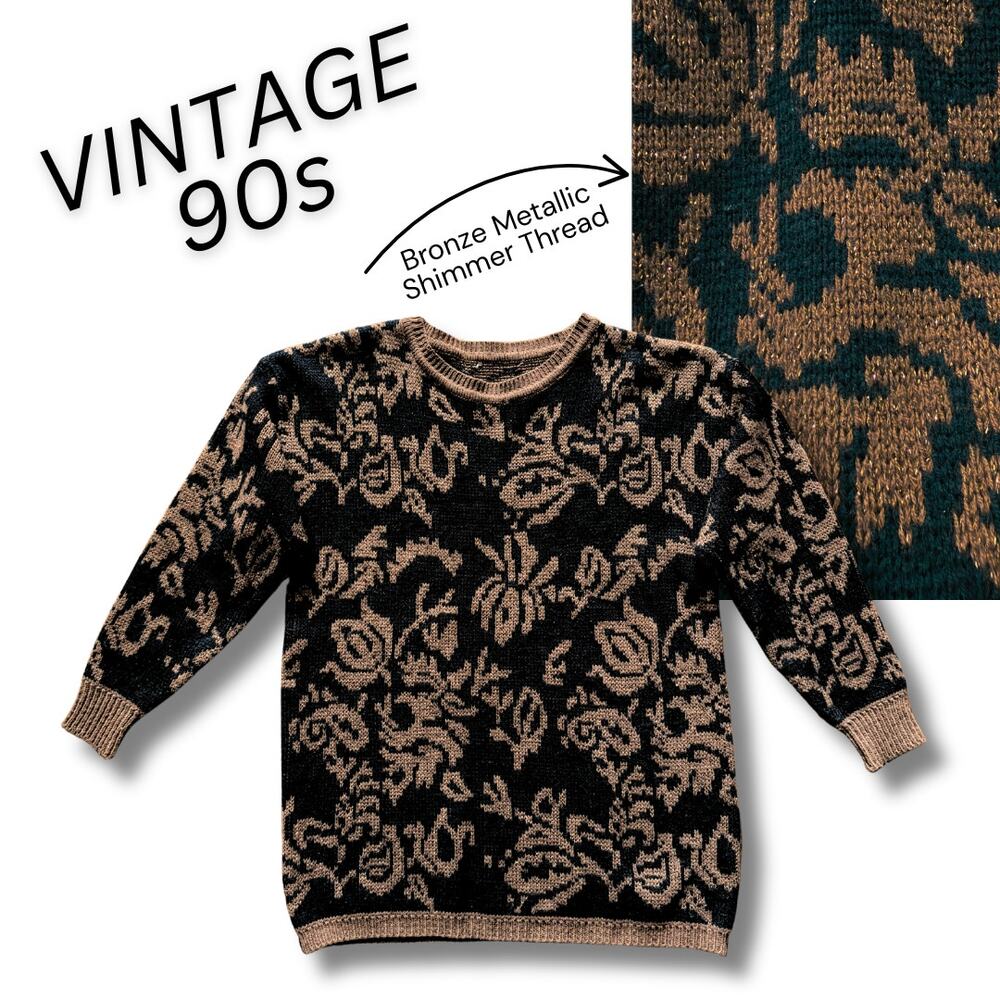 Vintage 90s Sweater Brown Black Metallic Shimmer WhimsyGoth Emo Punk Indie OOAK